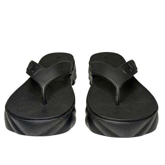 Gucci Rubber Chevron Logo Platform Thong Sandals Black Size 37 Box & Dust Bag - Picture 4 of 13
